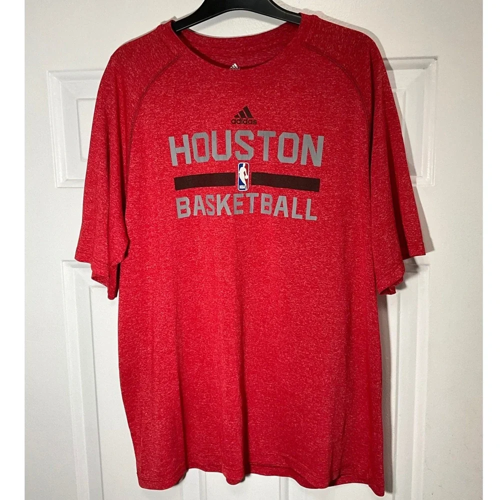 Adidas Houston Basketball NBA Climalite Red Heathered T-Shirt Mens Medium